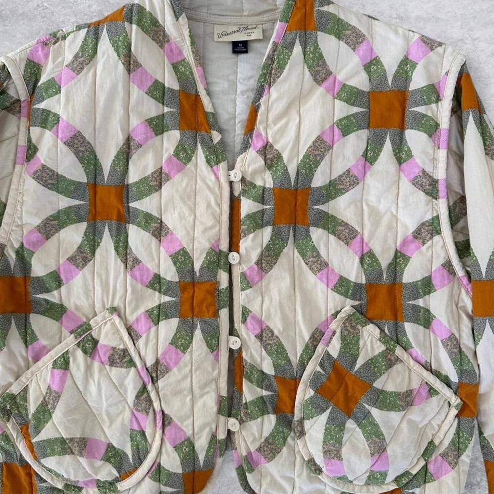 Universal Thread Women Retro Quilted Patchwork Jacket Cream M - Picture 3 of 6